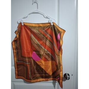 Vintage Totes Rain Scarf 26" Square Geometric Brown Orange Pink Water-Repellent
